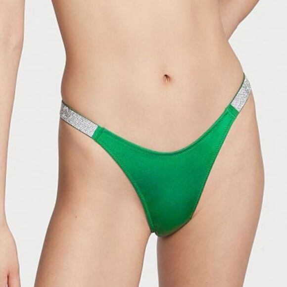 Victorias Secret Swim Rhinestone Shine Strap Thong Bikini Bottoms Verdant Green - Picture 4 of 6